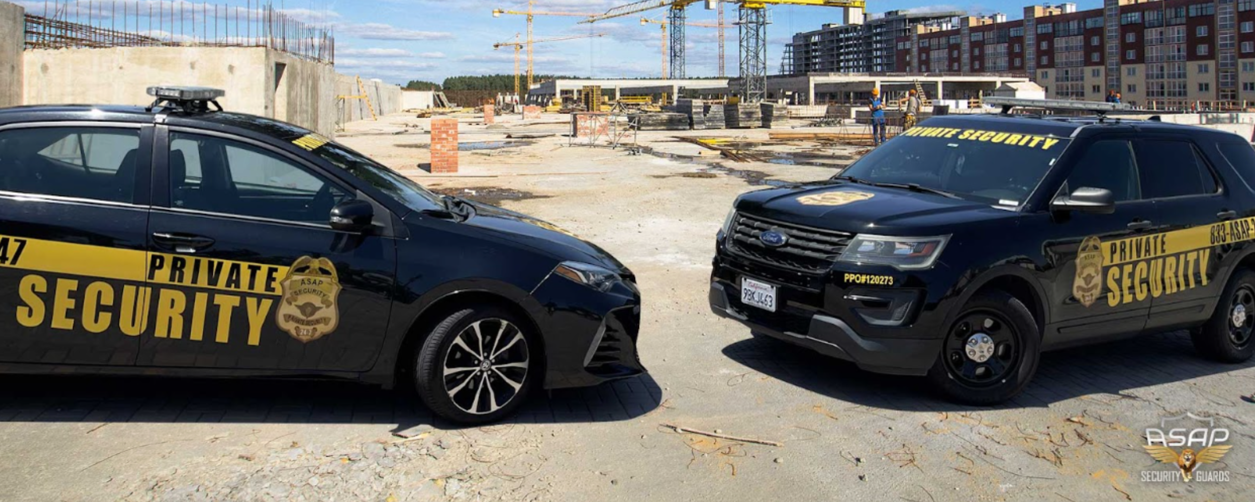 ASAP Private Security cars on construction site