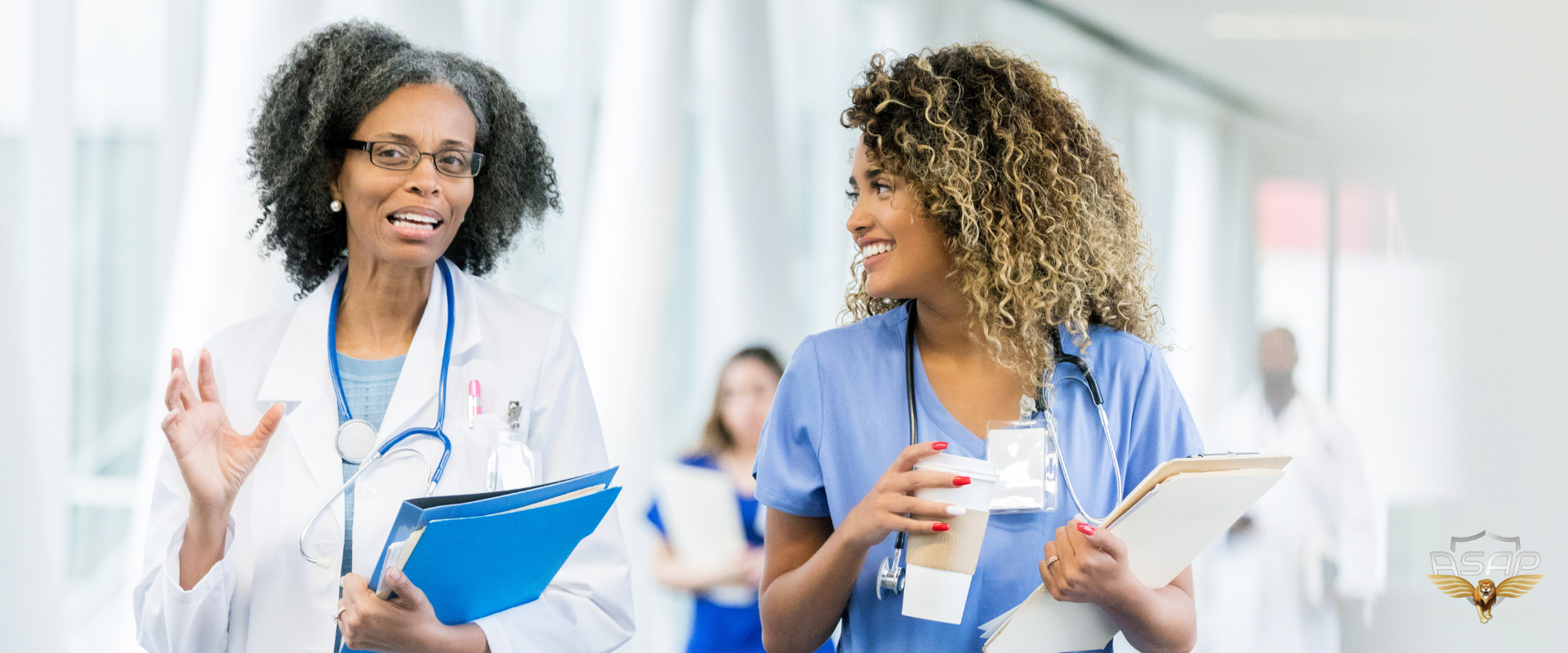 Nurse and doctor being safe and protected at a health clinic in San Diego