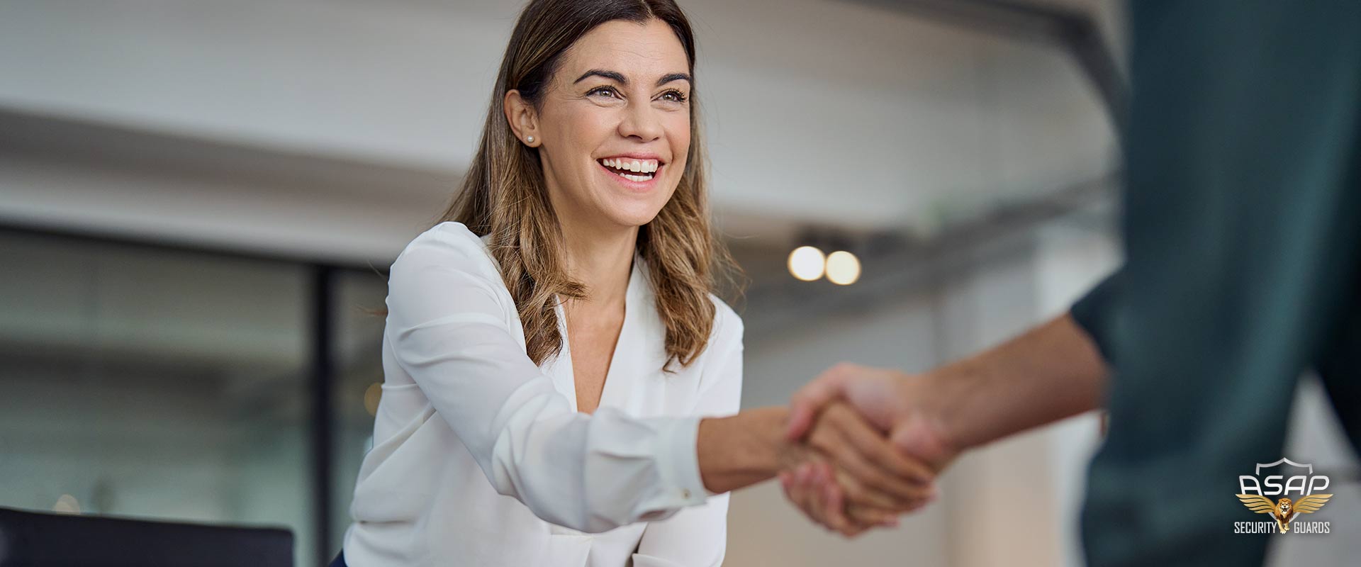 Business woman happy protecting her business