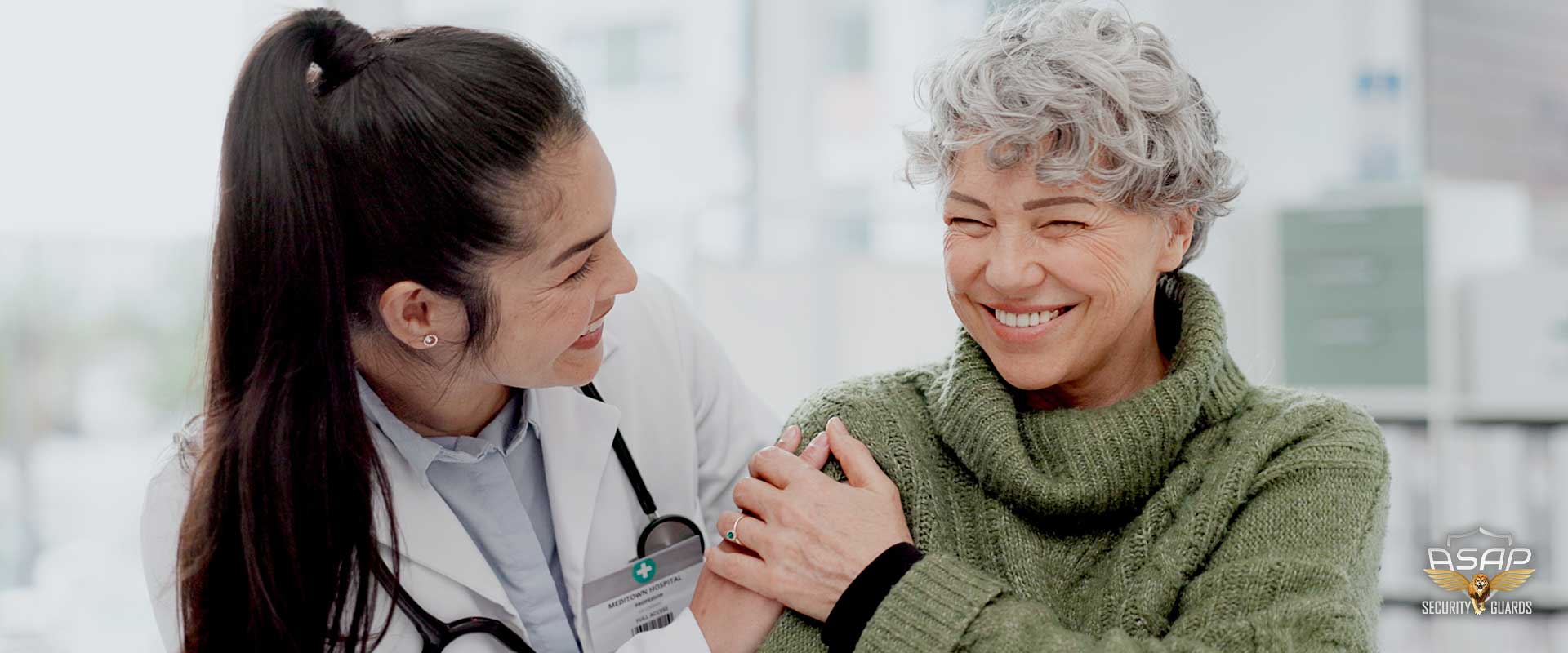 Dr working with a happy patient in a safe setting