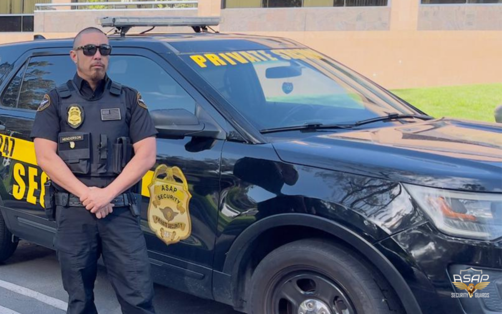 Patrol guard next to patrol vehicle