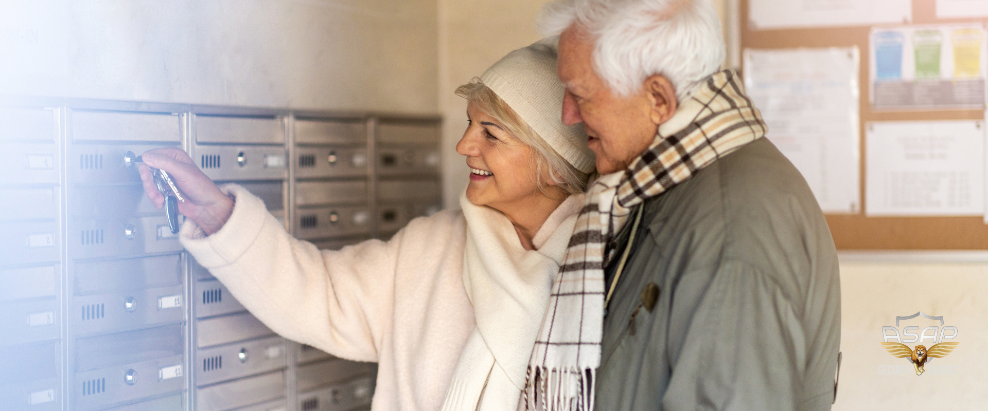 couple safely checking their mail 