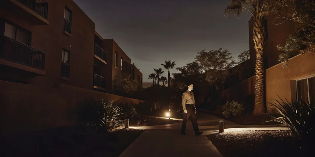 Apartment security guard patrolling a multifamily property