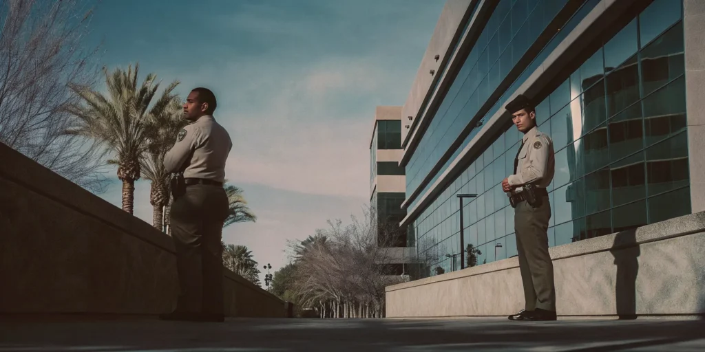 Armed and unarmed security officers at a commercial property