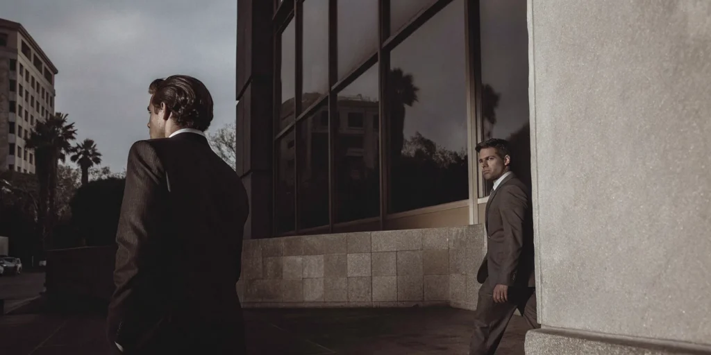 Discreet executive protection officer accompanying a business executive in San Diego