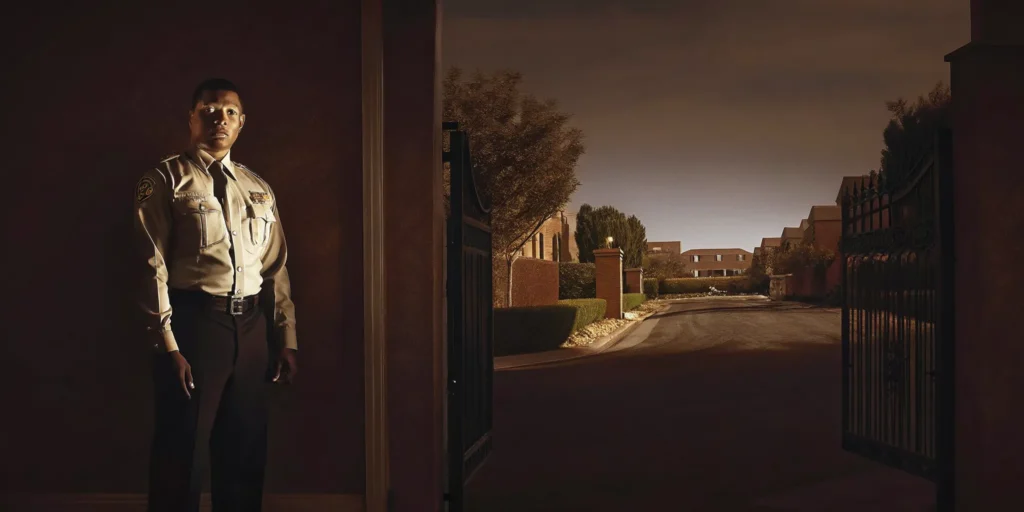 HOA security guard at a Southern California community entrance