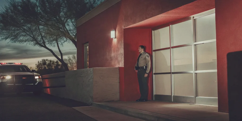 Professional security officer protecting a Southern California commercial property