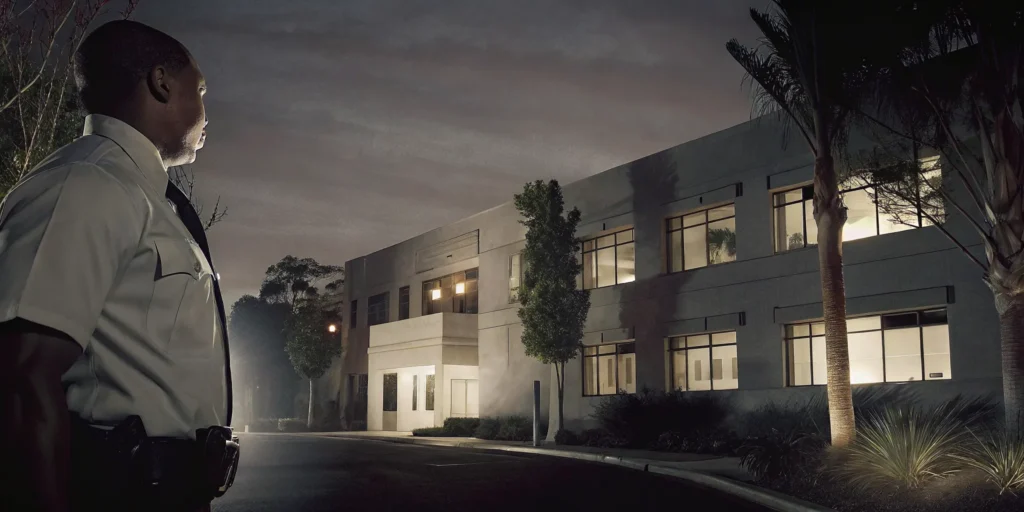 Commercial security guard protecting a Southern California property while evaluating security guard rates