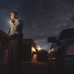 Mobile security patrol officer checking a commercial property