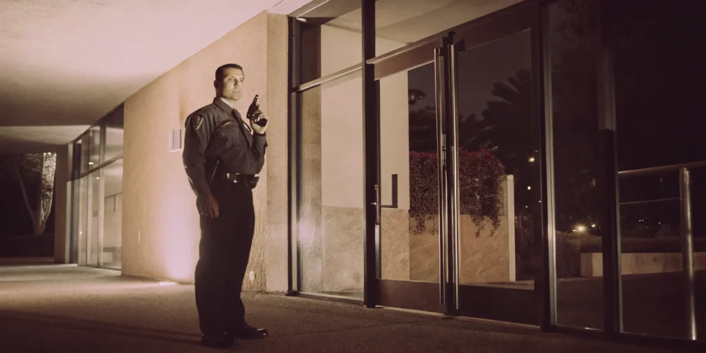 Armed security officer protecting a commercial property