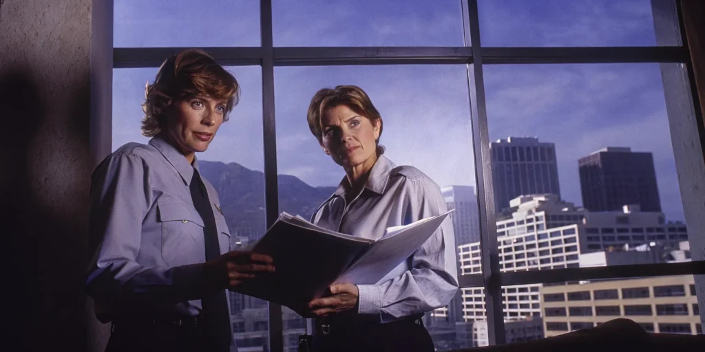 Security officer and business manager reviewing a workplace violence security plan