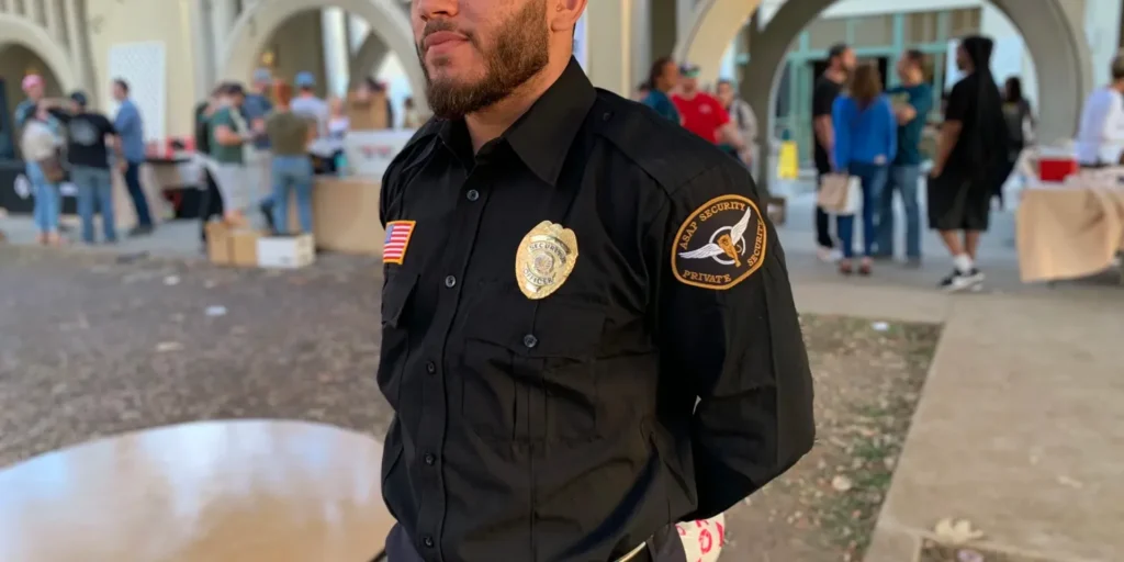 Armed security officer in uniform ready for a San Diego assignment